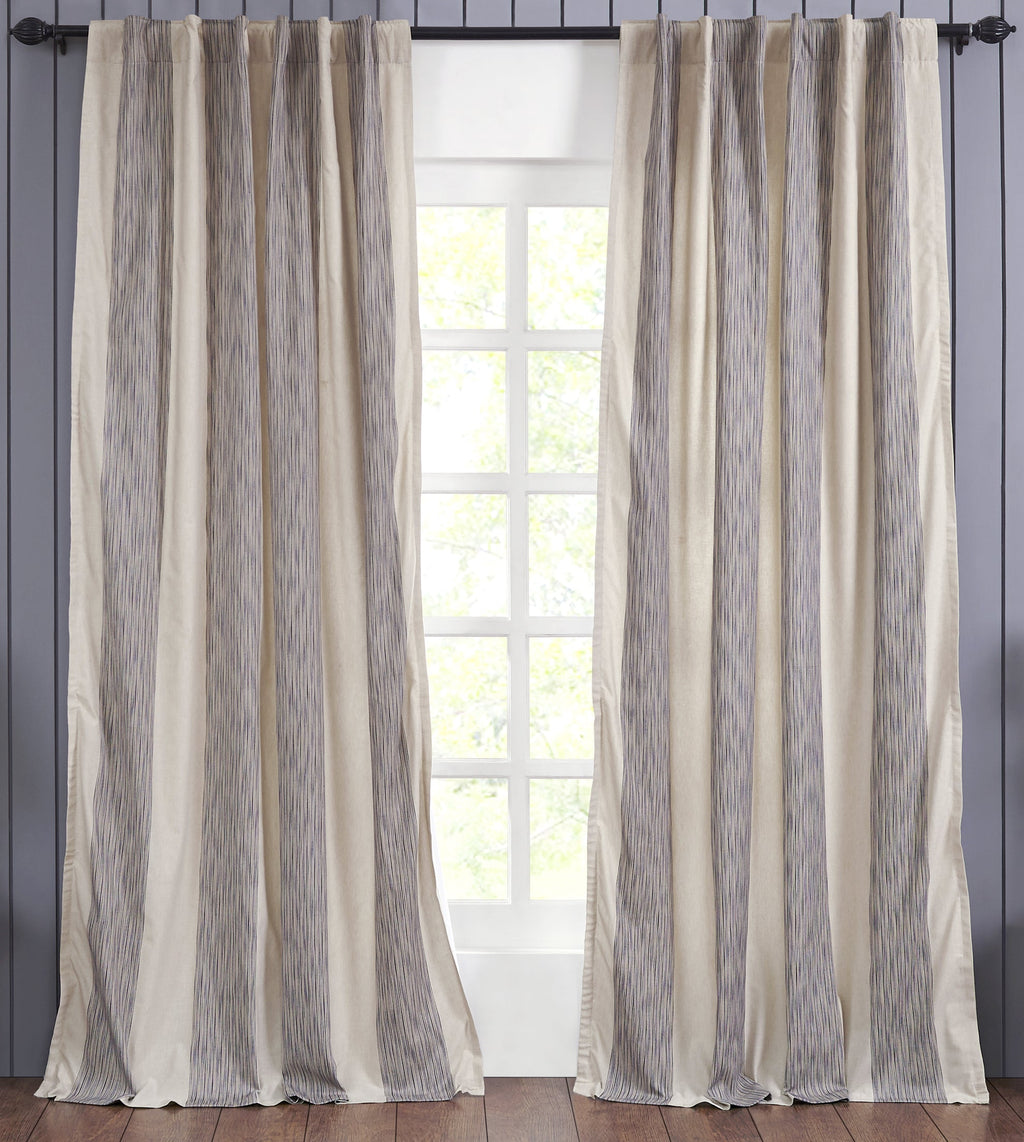Panneau de draperie Hampton en coton à rayures - Bleu marine