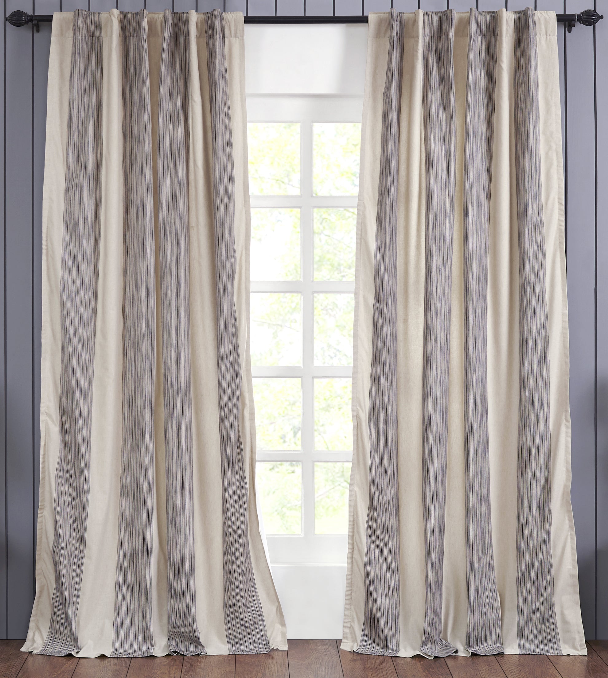 Panneau de draperie Hampton en coton à rayures - Bleu marine